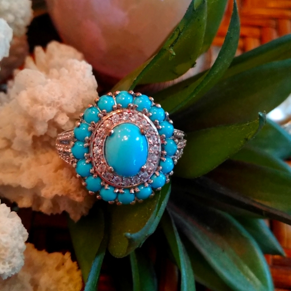 ARIZONA SLEEPING BEAUTY, CAMBODIAN ZIRCON RING IN PLATINUM OVER STERLING SILVER
